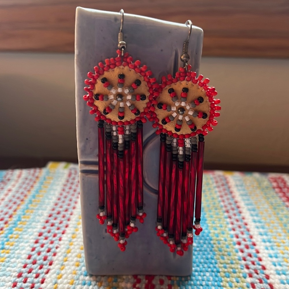 Hand-beaded dream catcher earrings